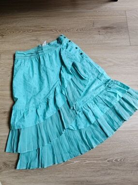 Rare NWT Vintage Y2K Ken Scott Designer Teal Asymmetrical Ruffled Skirt